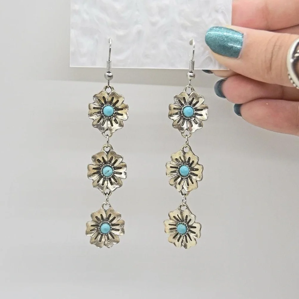 Silver Flower Dangle Earrings